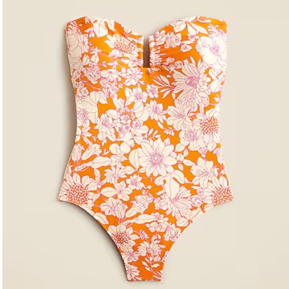 J Crew Strapless one-piece swimsuit in orange floral, size 10